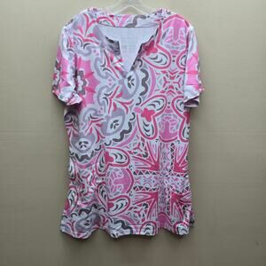 Lightbare NWT Heart UPF 50+ UV Protection Notch Neck Tunic Top Floral Pink SZ XL